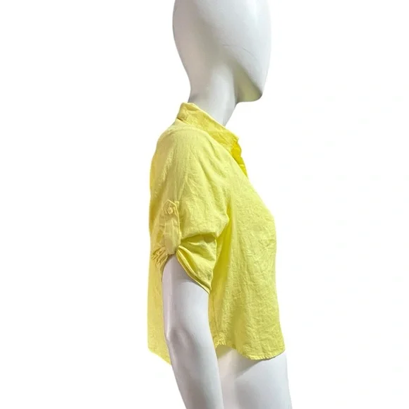 H&M Yellow Button Front Blouse 100% Cotton - Picture 4 of 9